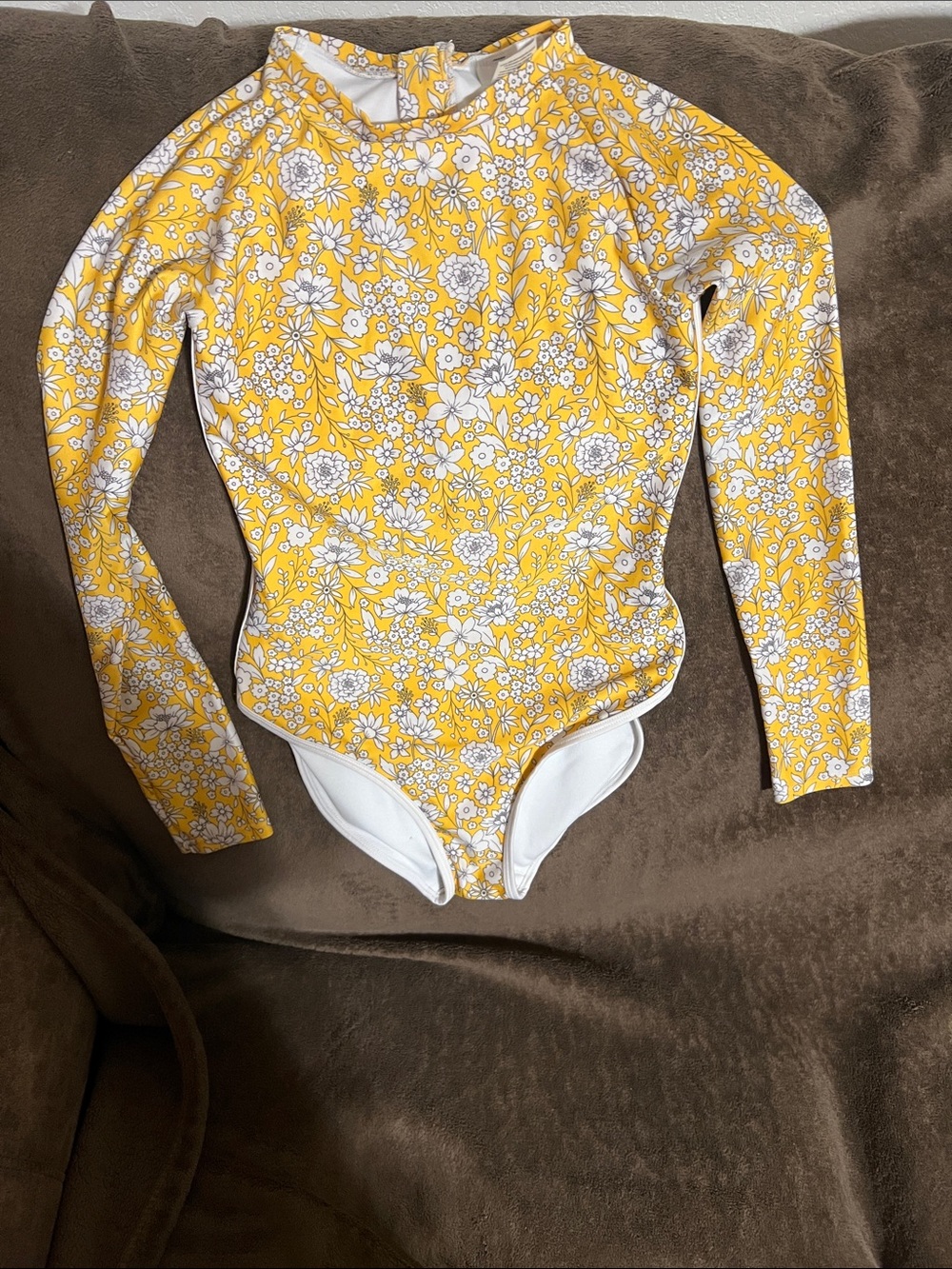 Yellow Floral Long Sleeve One-Piece Swimsuit